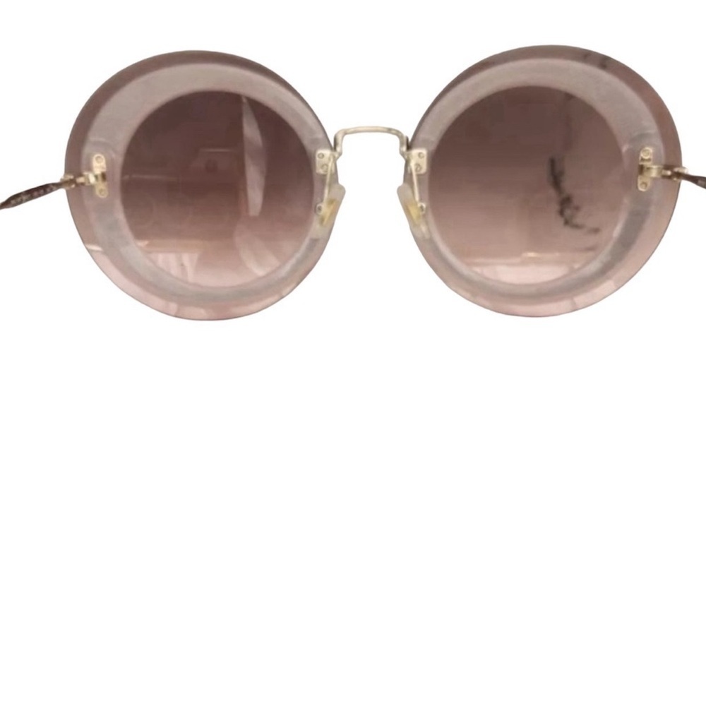 MIU MIU SMU 10R 64 17 UEU-1E2 140 2N Gold Frame Pink Lenses Round Sunglasses